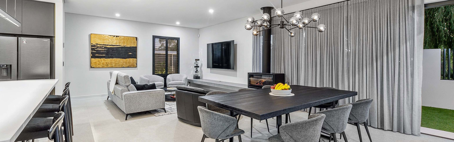 Dining room looking into television viewing area