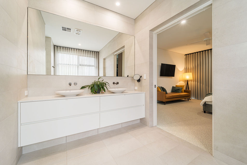 Ensuite with double vanity opening to the main bedroom in Attadale
