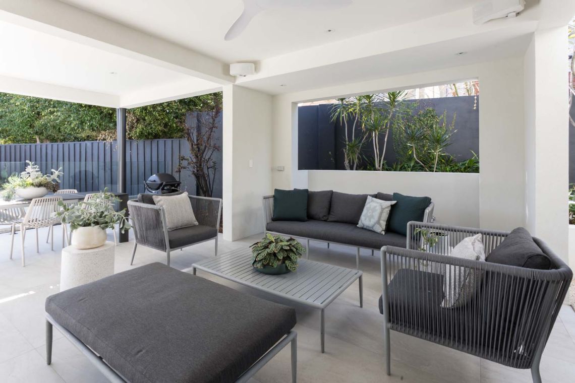Covered alfresco with outdoor lounge setting in Floreat